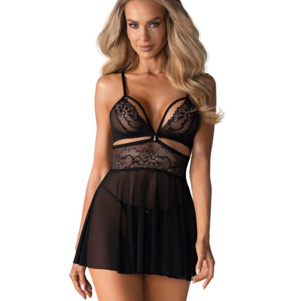 838-BAB-1 babydoll i stringi czarna
