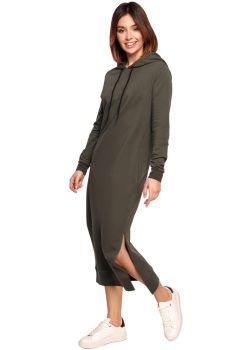 B197 Sukienka midi z kapturem - khaki