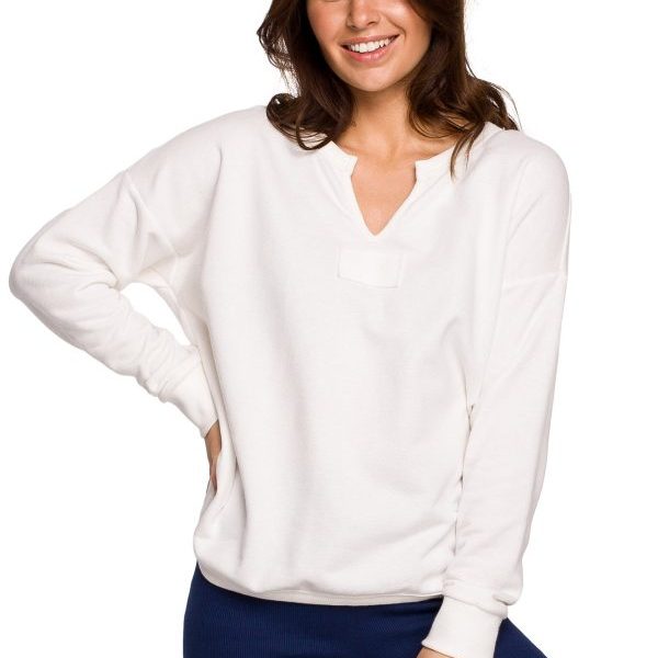 B225 Bluza z wycięciem w dekolcie - ecru