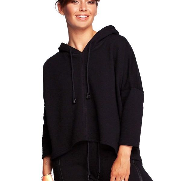 B239 Bluza o luźnym kroju z kapturem - czarna