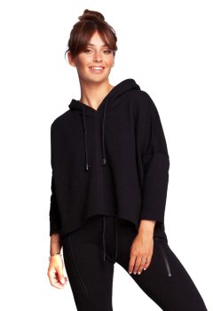 B239 Bluza o luźnym kroju z kapturem - czarna