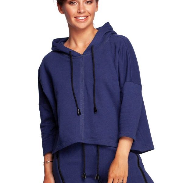 B239 Bluza o luźnym kroju z kapturem - atramentowa