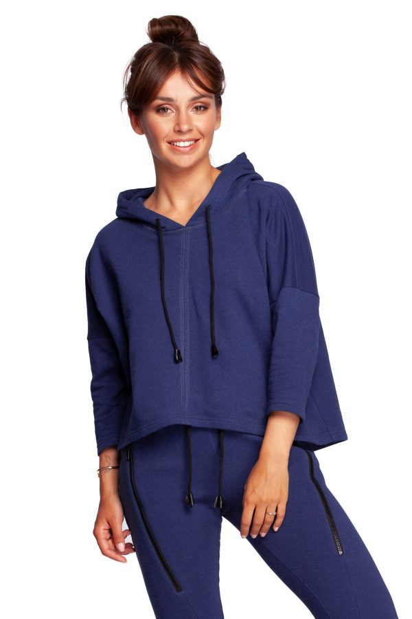 B239 Bluza o luźnym kroju z kapturem - atramentowa