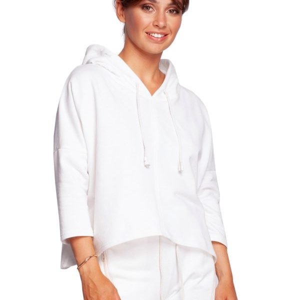 B239 Bluza o luźnym kroju z kapturem - ecru