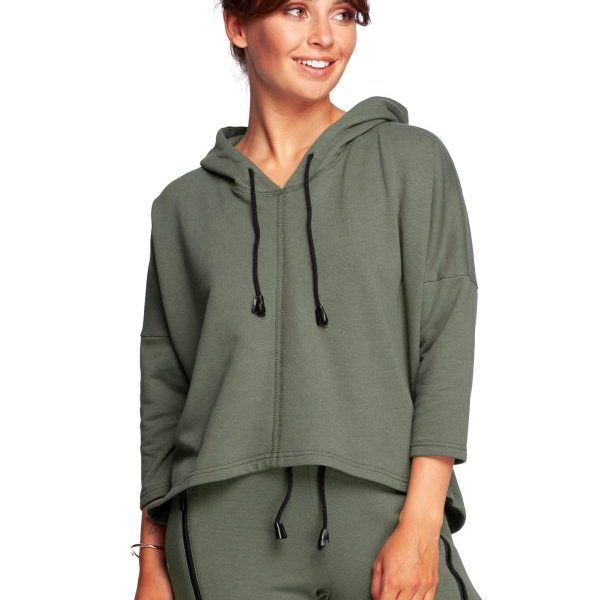 B239 Bluza o luźnym kroju z kapturem - khaki