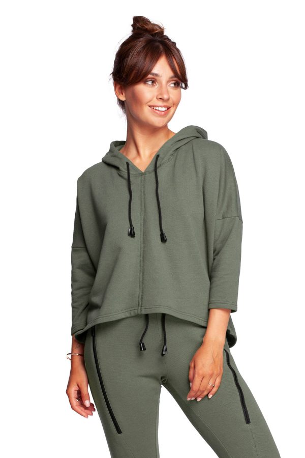 B239 Bluza o luźnym kroju z kapturem - khaki