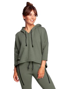 B239 Bluza o luźnym kroju z kapturem - khaki
