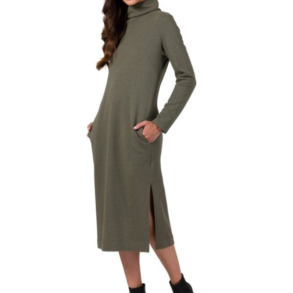 B274 Sukienka z półgolfem - khaki