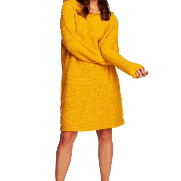 BK089 Sweter sukienka z kapturem - miodowy