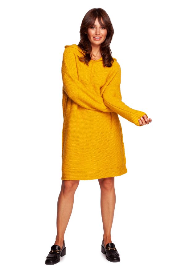 BK089 Sweter sukienka z kapturem - miodowy