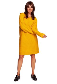 BK089 Sweter sukienka z kapturem - miodowy