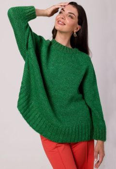 BK105 Sweter z nietoperzowymi rękawami - szamaragdowy z wełną ❤