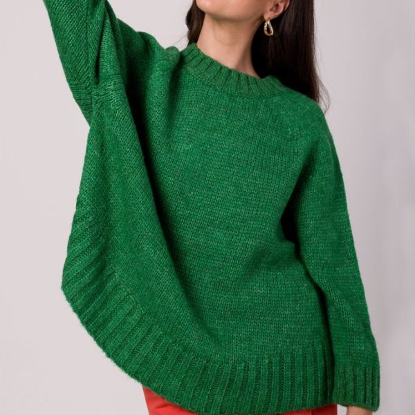 BK105 Sweter z nietoperzowymi rękawami - szamaragdowy z wełną ❤