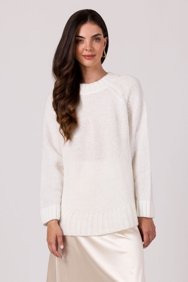 BK105 Sweter z nietoperzowymi rękawami - biały z wełną ❤