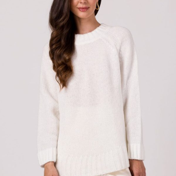 BK105 Sweter z nietoperzowymi rękawami - biały z wełną ❤
