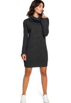BK010 Swetrowa mini sukienka z golfem - grafit