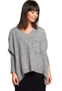 BK018 Luźny sweter z kieszenią - szary
