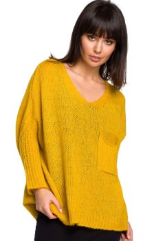 BK018 Luźny sweter z kieszenią - miodowy