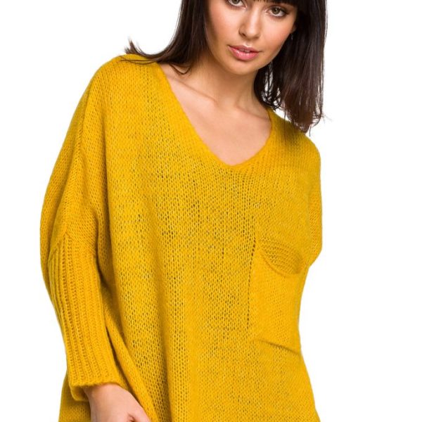 BK018 Luźny sweter z kieszenią - miodowy