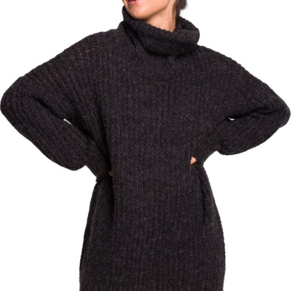 BK030 Długi sweter z golfem - antracyt