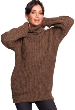 BK030 Długi sweter z golfem - karmelowy