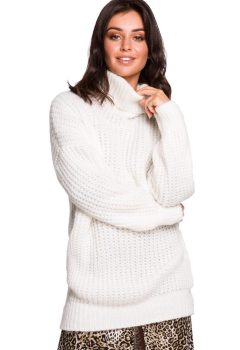 BK030 Długi sweter z golfem - biały