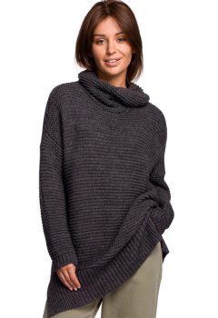 BK047 Sweter oversize z golfem - antracytowy