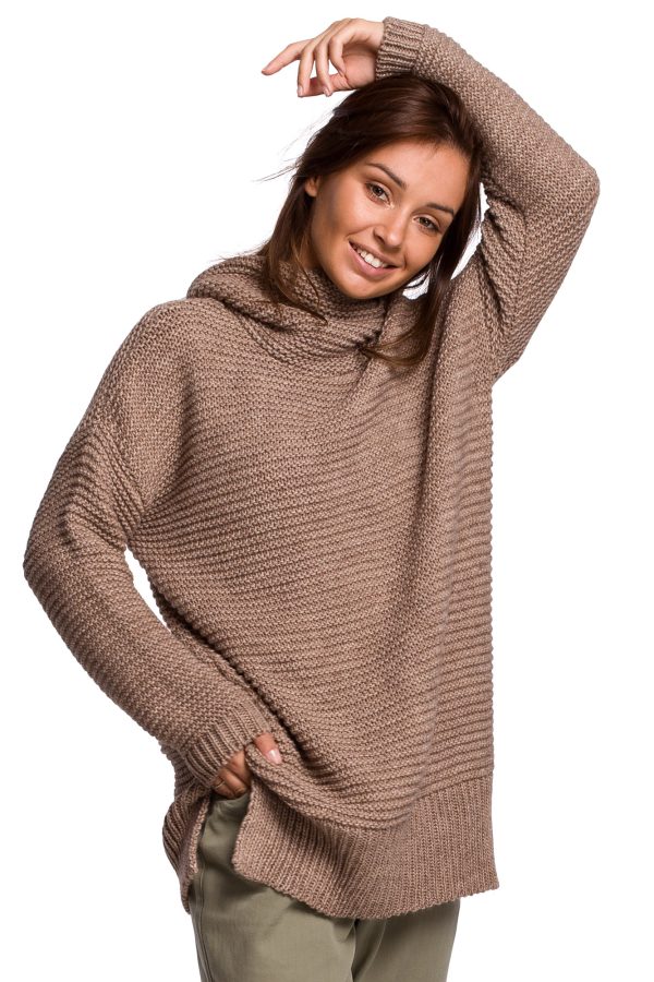 BK047 Sweter oversize z golfem - cappuccino