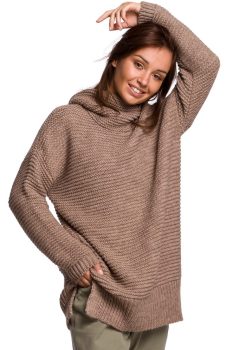 BK047 Sweter oversize z golfem - cappuccino