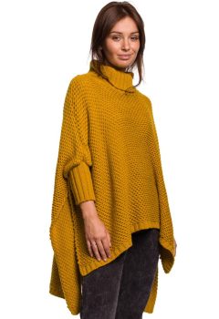 BK049 Sweter ponczo z rękawami i golfem - miodowy