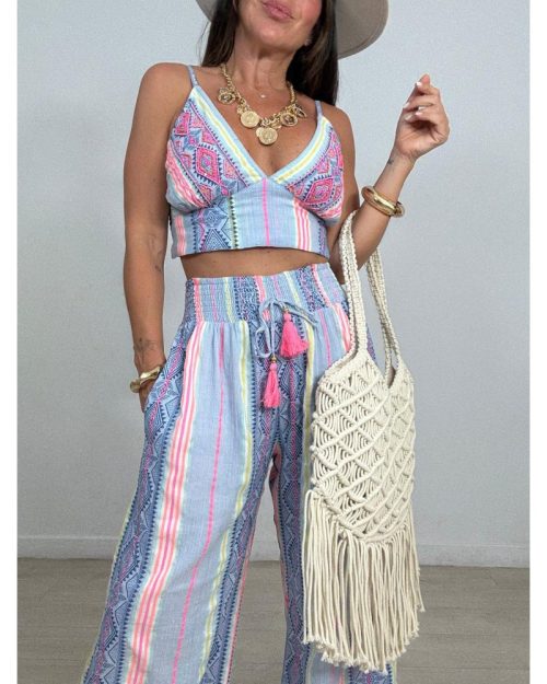 Komplet boho w paski – top + spodnie
